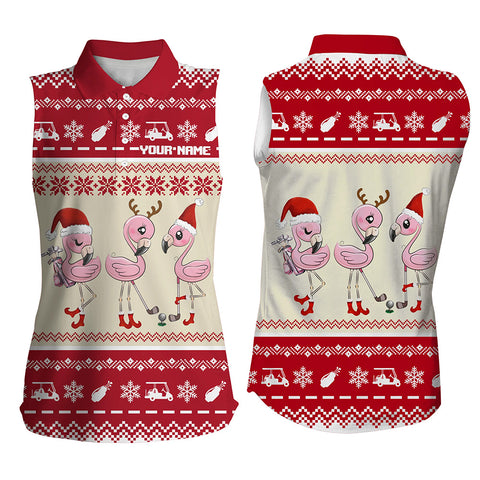 Funny ugly Christmas golf shirts custom red Womens sleeveless polos Flamingo golf friend Xmas gifts NQS6818