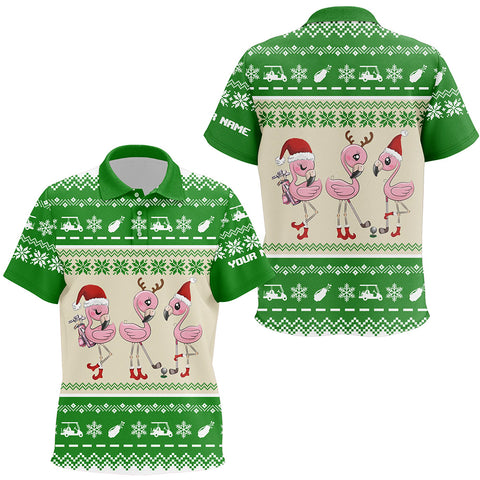 Funny ugly Christmas golf shirts custom green Kid golf polo shirt Flamingo golf friend Christmas gifts NQS6819