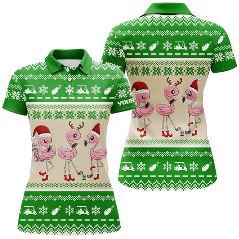 Funny ugly Christmas golf shirts custom green women golf polos Flamingo golf friend Christmas gifts NQS6819
