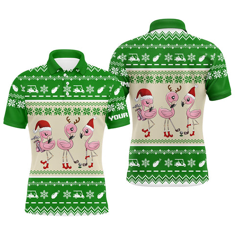 Funny ugly Christmas golf shirts custom green Mens golf polo shirt Flamingo golf friend Christmas gift NQS6819