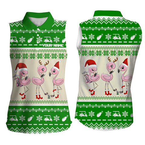 Funny ugly Christmas golf shirts custom green Womens sleeveless polos Flamingo golf friend Xmas gifts NQS6819