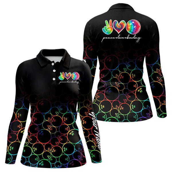 Colorful tie dye Black Bowling Camo Bowling Shirts for Women Custom Peace Love Bowling Team Jerseys NQS9483