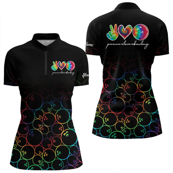 Colorful tie dye Black Bowling Camo Bowling Shirts for Women Custom Peace Love Bowling Team Jerseys NQS9483