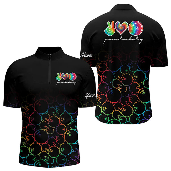 Colorful tie dye Black Bowling Camo Bowling Shirts for Men Custom Peace Love Bowling Team Jerseys NQS9483