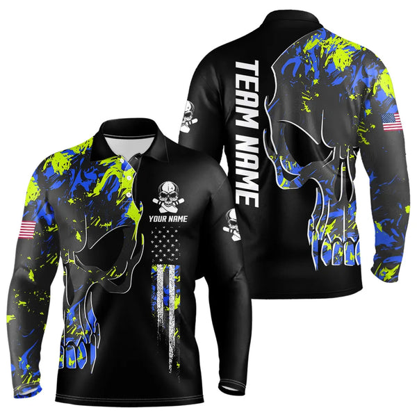 Skull Camouflage American Flag Mens Bowling Shirts Custom Patriotic Bowling Team Jerseys For Men NQS9642