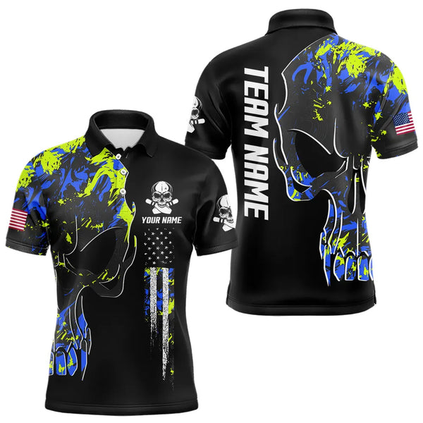 Skull Camouflage American Flag Mens Bowling Shirts Custom Patriotic Bowling Team Jerseys For Men NQS9642