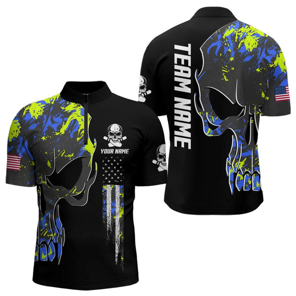 Skull Camouflage American Flag Mens Bowling Shirts Custom Patriotic Bowling Team Jerseys For Men NQS9642