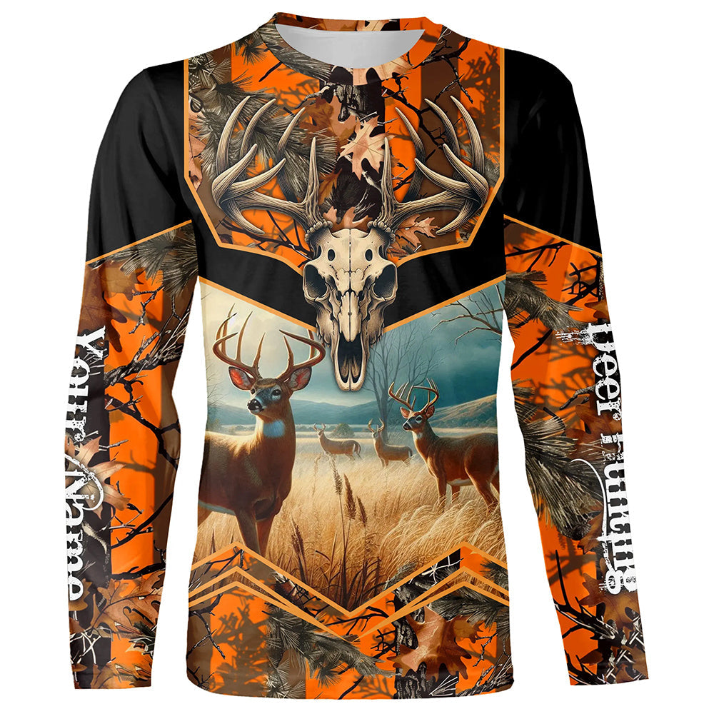 Deer Hunting Camo Orange Black Custom Name 3D All over print shirts, personalized hunting gifts NQS811