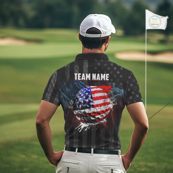 Black American flag smoke Mens golf polo shirts Custom Patriotic Team Golf attire NQS10615