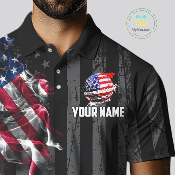 Black American flag smoke Mens golf polo shirts Custom Patriotic Team Golf attire NQS10615