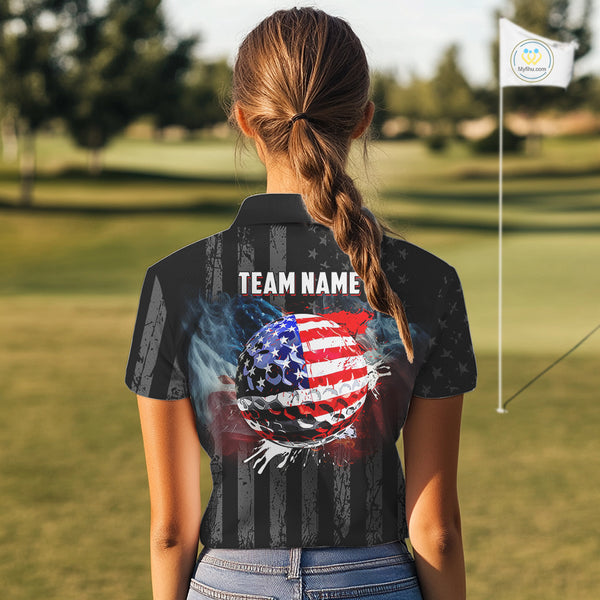 Black American flag smoke Womens golf polo shirts Custom Patriotic Team Golf attire NQS10615