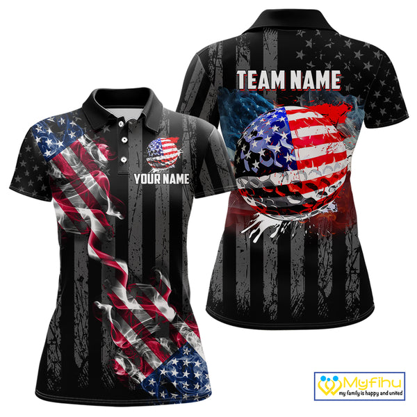 Black American flag smoke Womens golf polo shirts Custom Patriotic Team Golf attire NQS10615