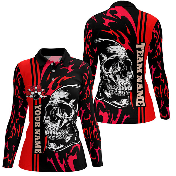 Bowling Shirts For Women Custom Black and Red flame skull Bowling ball and pins Team league Jerseys NQS8664
