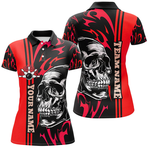 Bowling Shirts For Women Custom Black and Red flame skull Bowling ball and pins Team league Jerseys NQS8664