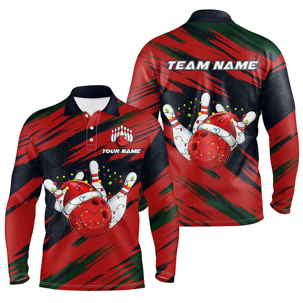 Red Camo Christmas Bowling Ball and pins Shirts For Men Custom Bowling Team Jerseys Xmas Outfits NQS8888