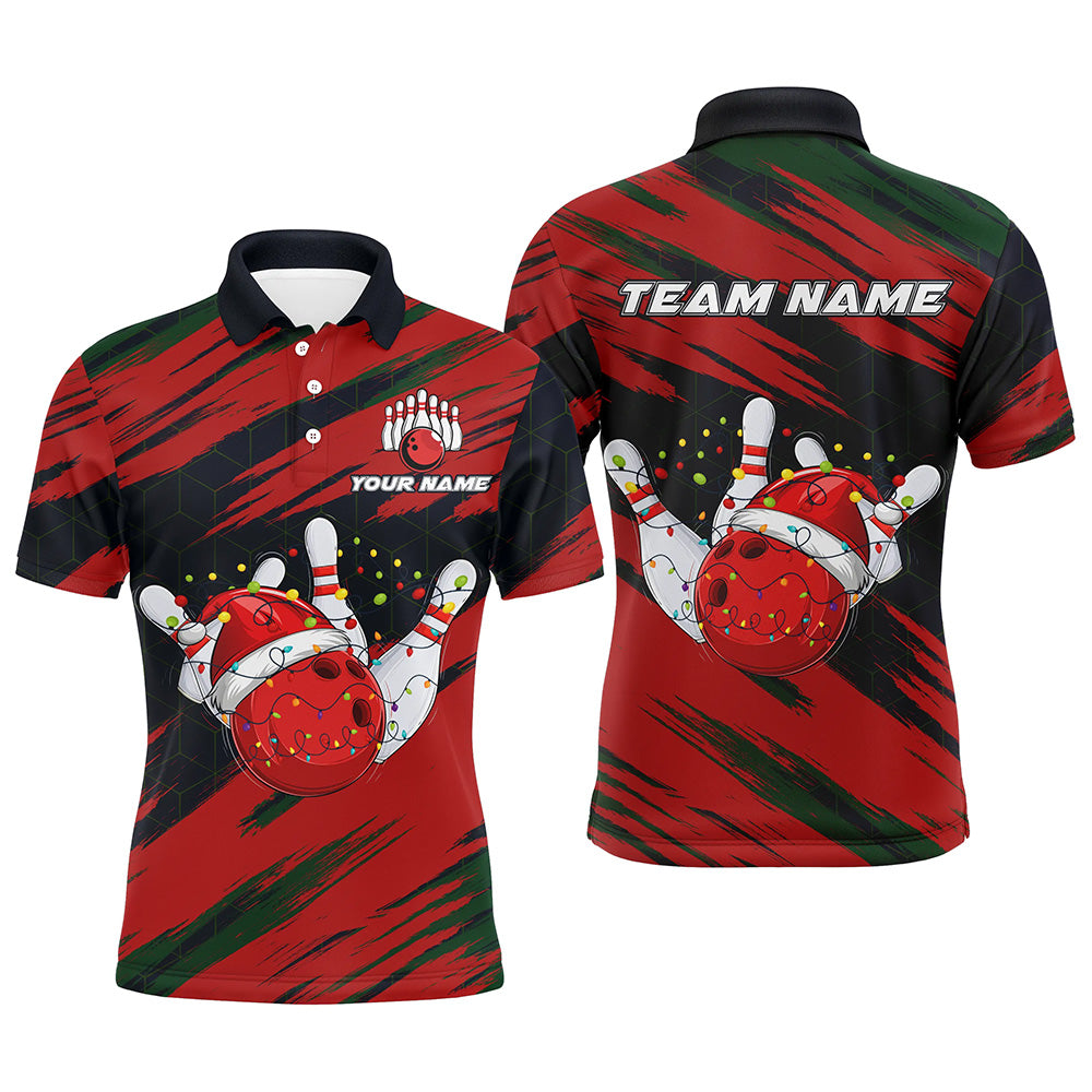 Red Camo Christmas Bowling Ball and pins Shirts For Men Custom Bowling Team Jerseys Xmas Outfits NQS8888