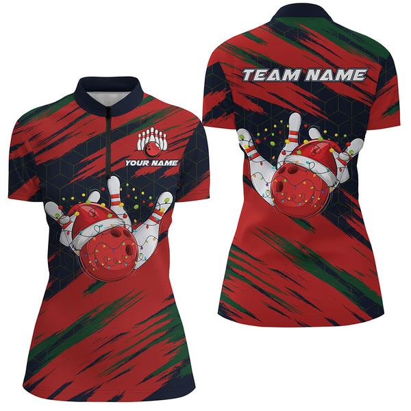 Red Camo Christmas Bowling Ball and pins Shirts For Women Custom Bowling Team Jerseys Xmas Outfits NQS8888