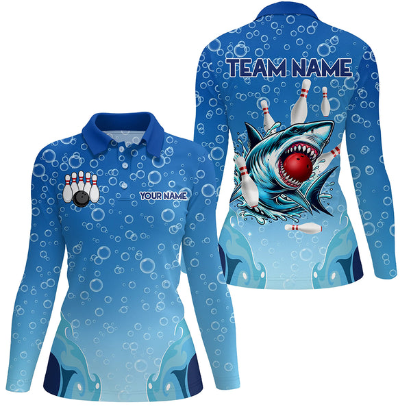 Funny Blue water bubble Shark Bowling Shirt for Women Custom Shark Bowling Team Jersey, bowler gift NQS9145