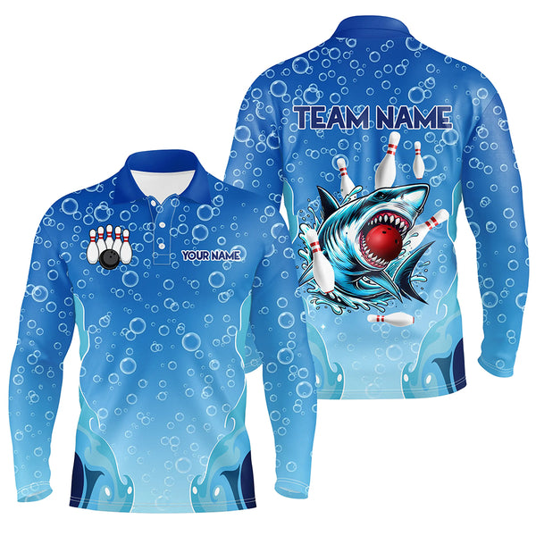 Funny Blue water bubble Shark Bowling Shirt for Men Custom Shark Bowling Team Jerseys, gift for bowler NQS9145