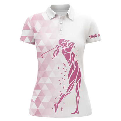 Personalized white and pink triangle pattern Womens golf polo shirts custom ladies golf tops NQS7267
