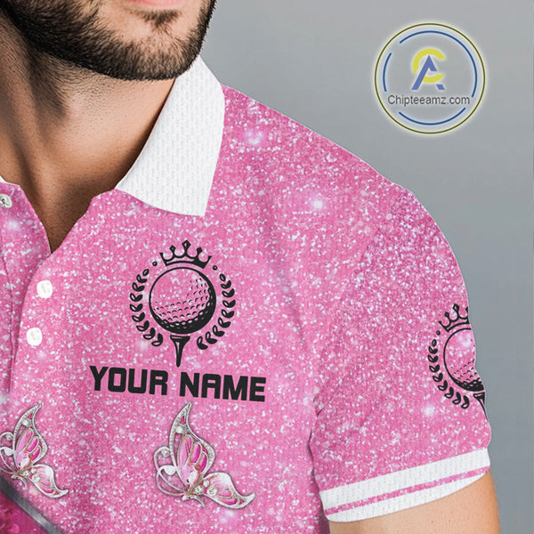 Pink ribbon glitter Golf Polo Shirts For Men Custom team golf jerseys, breast cancer golf shirts NQS9882