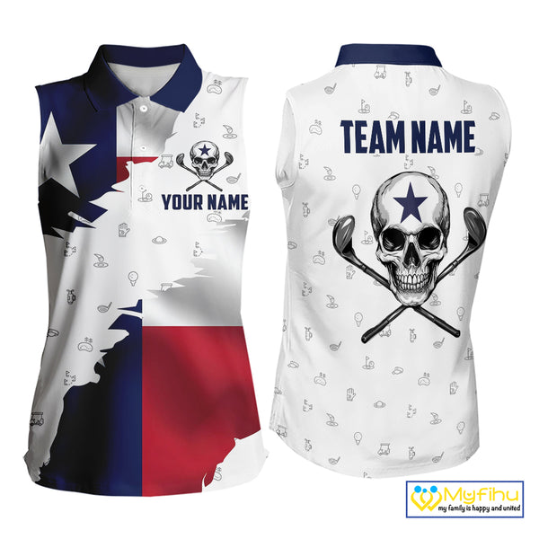 Texas Flag Golf Clubs Skull Golf Camo Women sleeveless polo shirt Custom Patriotic Golf Team Jersey NQS9936
