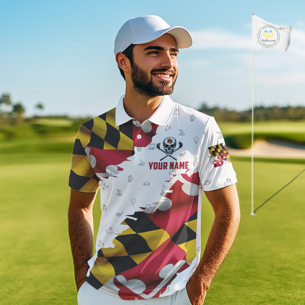 Maryland Flag Golf Clubs Skull Golf Camo Men golf polo shirts Custom Patriotic Golf Team Jerseys NQS9937