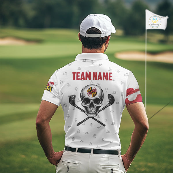 Maryland Flag Golf Clubs Skull Golf Camo Men golf polo shirts Custom Patriotic Golf Team Jerseys NQS9937