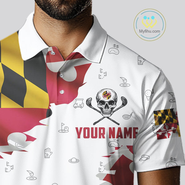 Maryland Flag Golf Clubs Skull Golf Camo Men golf polo shirts Custom Patriotic Golf Team Jerseys NQS9937