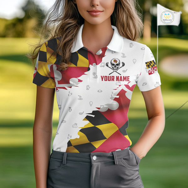 Maryland Flag Golf Clubs Skull Golf Camo Women golf polo shirts Custom Patriotic Golf Team Jersey NQS9937