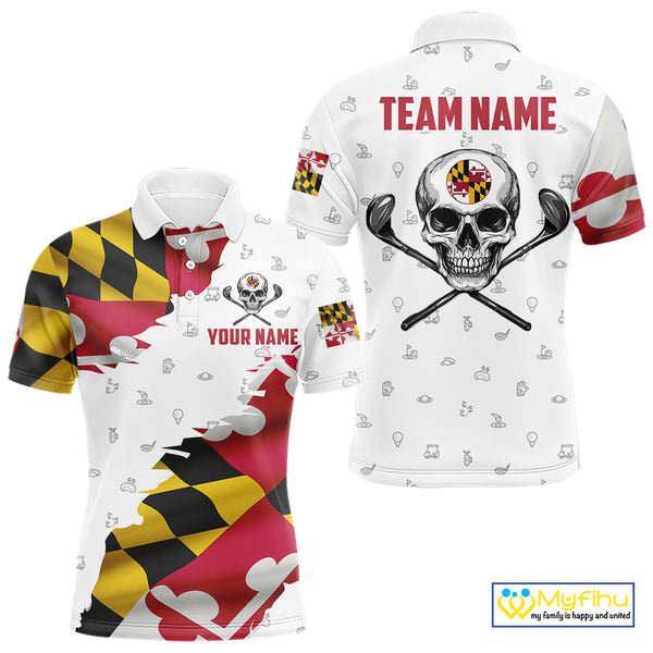 Maryland Flag Golf Clubs Skull Golf Camo Men golf polo shirts Custom Patriotic Golf Team Jerseys NQS9937