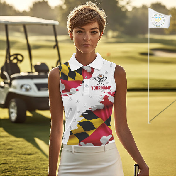 Maryland Flag Golf Clubs Skull Golf Camo Women sleeveless polo shirt Custom Patriotic Golf Team Jersey NQS9937