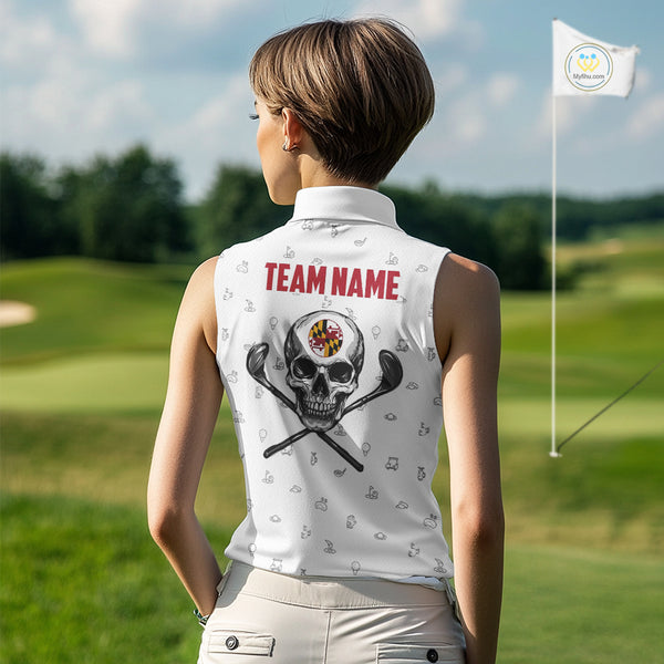 Maryland Flag Golf Clubs Skull Golf Camo Women sleeveless polo shirt Custom Patriotic Golf Team Jersey NQS9937