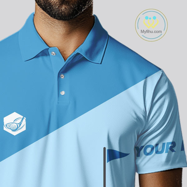Mens golf polo shirts custom blue and white golf apparel for men, golfing gifts NQS10409