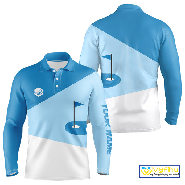 Mens golf polo shirts custom blue and white golf apparel for men, golfing gifts NQS10409