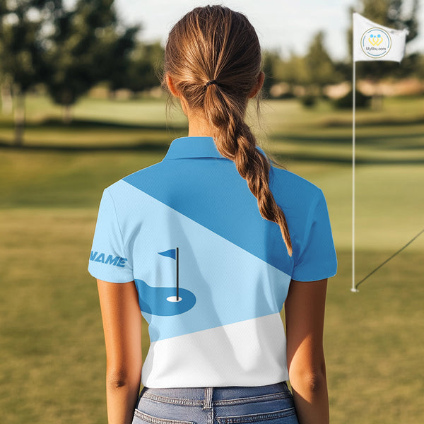 Women golf polo shirts custom blue and white golf apparel for ladies, golfing gifts NQS10409