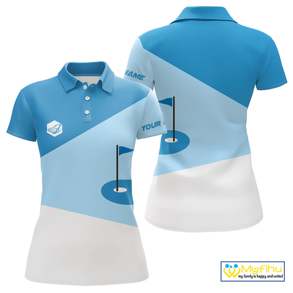 Women golf polo shirts custom blue and white golf apparel for ladies, golfing gifts NQS10409