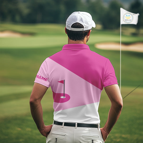 Mens golf polo shirts custom pink and white golf apparel for men, golfing gifts NQS10410