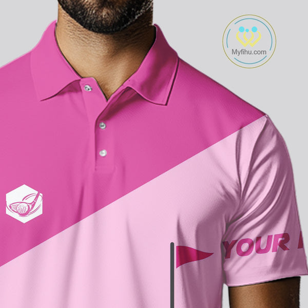 Mens golf polo shirts custom pink and white golf apparel for men, golfing gifts NQS10410