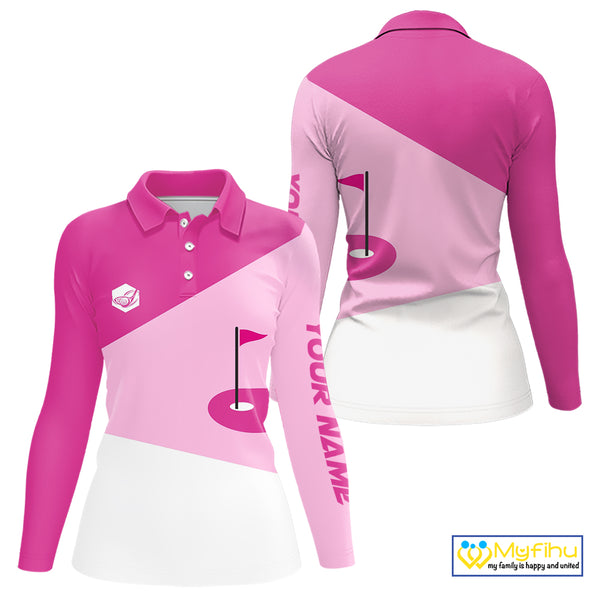 Women golf polo shirts custom pink and white golf apparel for ladies, golfing gifts NQS10410