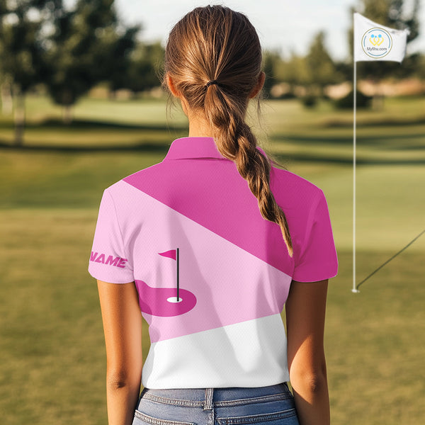 Women golf polo shirts custom pink and white golf apparel for ladies, golfing gifts NQS10410
