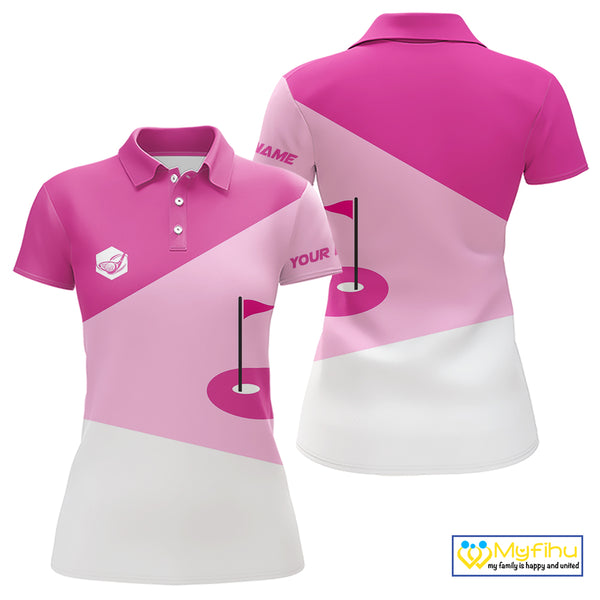 Women golf polo shirts custom pink and white golf apparel for ladies, golfing gifts NQS10410