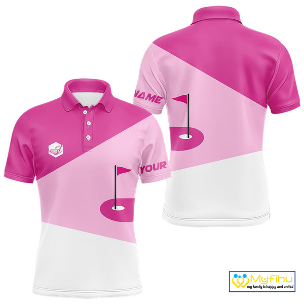 Mens golf polo shirts custom pink and white golf apparel for men, golfing gifts NQS10410