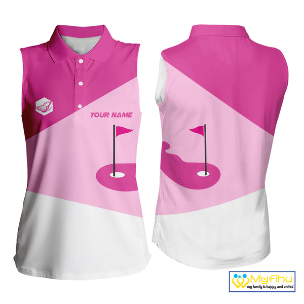 Women Sleeveless golf polo shirts custom pink and white golf apparel for ladies, golfing gifts NQS10410