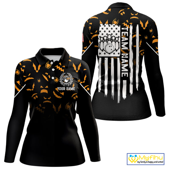 Custom American flag patriotic funny halloween pattern Bowling shirt for Women bowling team jersey NQS10414