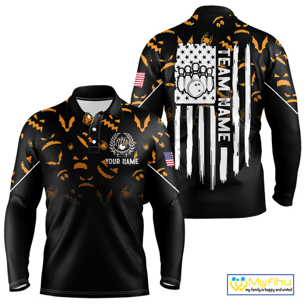 Custom American flag patriotic funny halloween pattern Bowling shirt for men bowling team jersey NQS10414