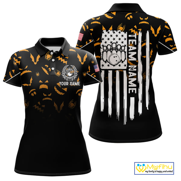 Custom American flag patriotic funny halloween pattern Bowling shirt for Women bowling team jersey NQS10414