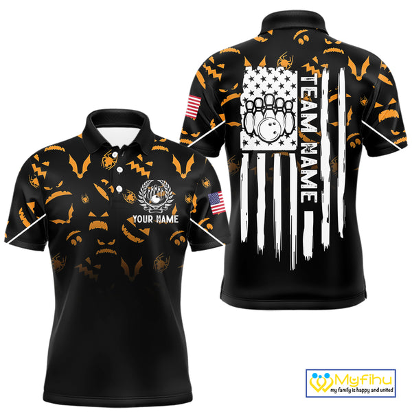 Custom American flag patriotic funny halloween pattern Bowling shirt for men bowling team jersey NQS10414