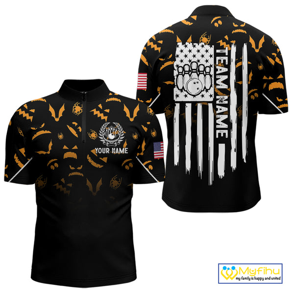 Custom American flag patriotic funny halloween pattern Bowling shirt for men bowling team jersey NQS10414