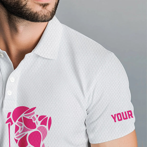 Pink Leopard argyle pattern white Men golf polo shirts custom golf wear for men, unique golf gifts NQS9349